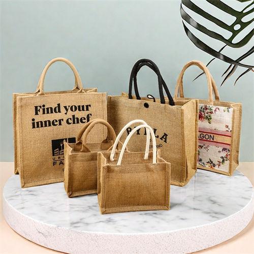High Quality Fashion Waterproof Linen Natural Black Yellow Burlap Shopping Tote Jute Bag