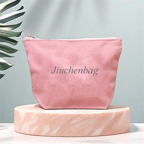 Wholesale Pink Cotton Canvas Zipper Pouch Custom Cosmetic Bag With LOGO - 副本